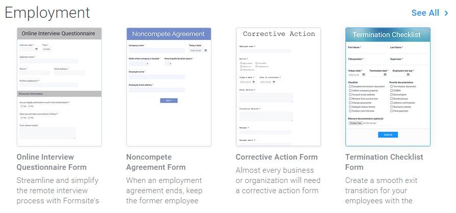 Formsite employment forms templates