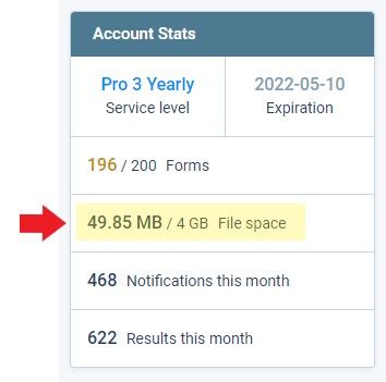 Formsite large files account stats