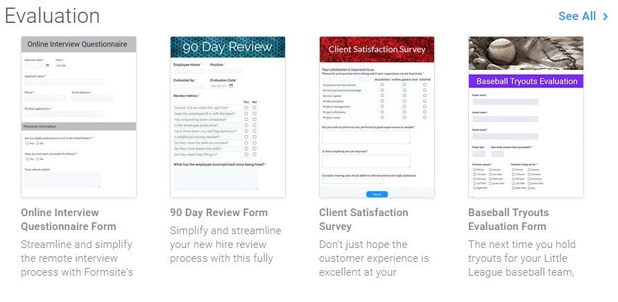 Formsite evaluation form templates