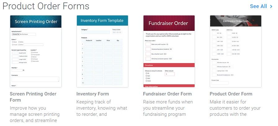 Formsite PayPal order form templates