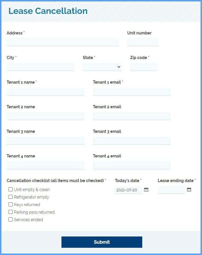 Lease Cancellation Agreement Form Template | Formsite