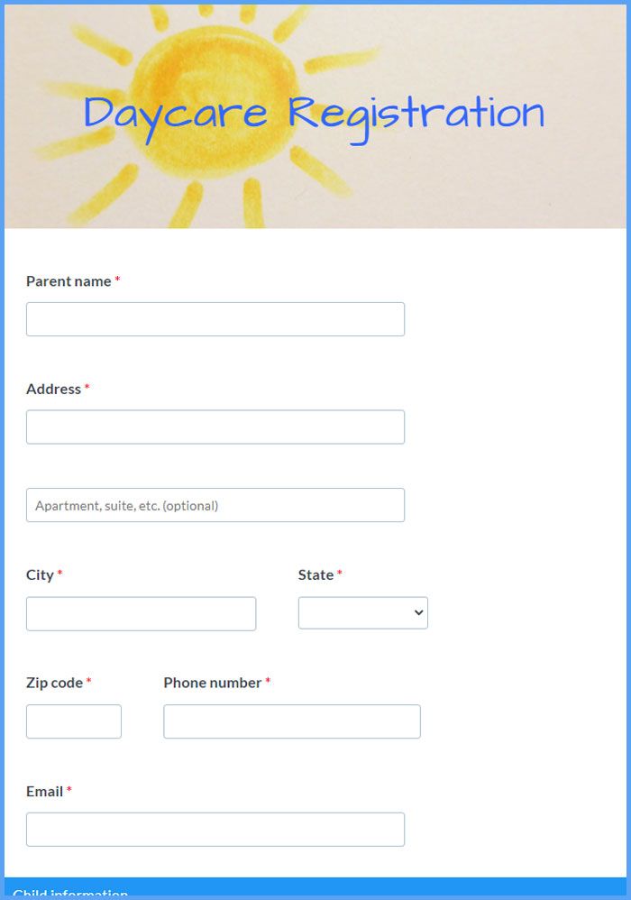 Daycare Registration Form Template Formsite