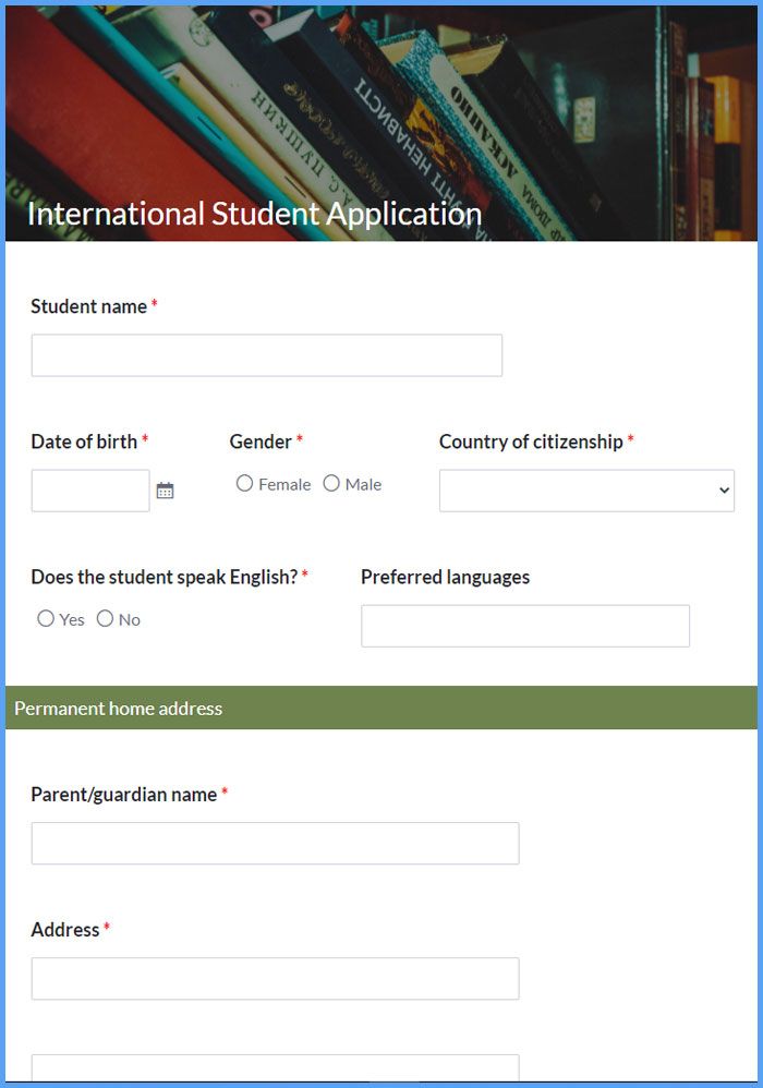 International Student Application Form Template | Formsite