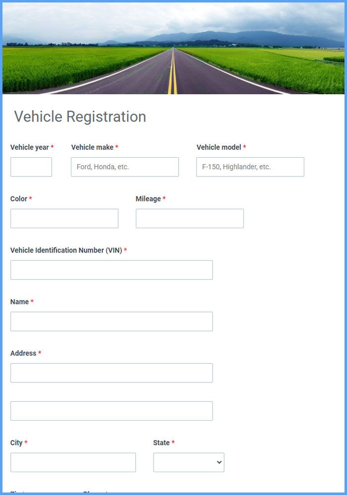 Vehicle Registration Form Template Formsite