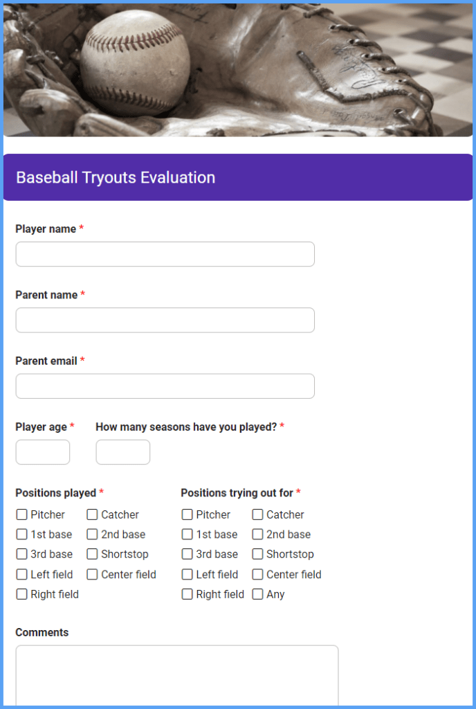 Baseball Tryouts Evaluation Form Template | Formsite