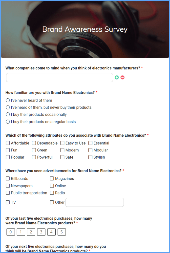 Brand Awareness Survey Form Template Formsite