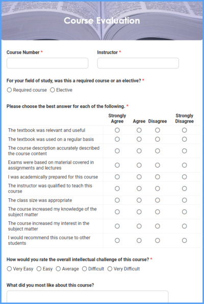 Course Evaluation Form Template Formsite 9341