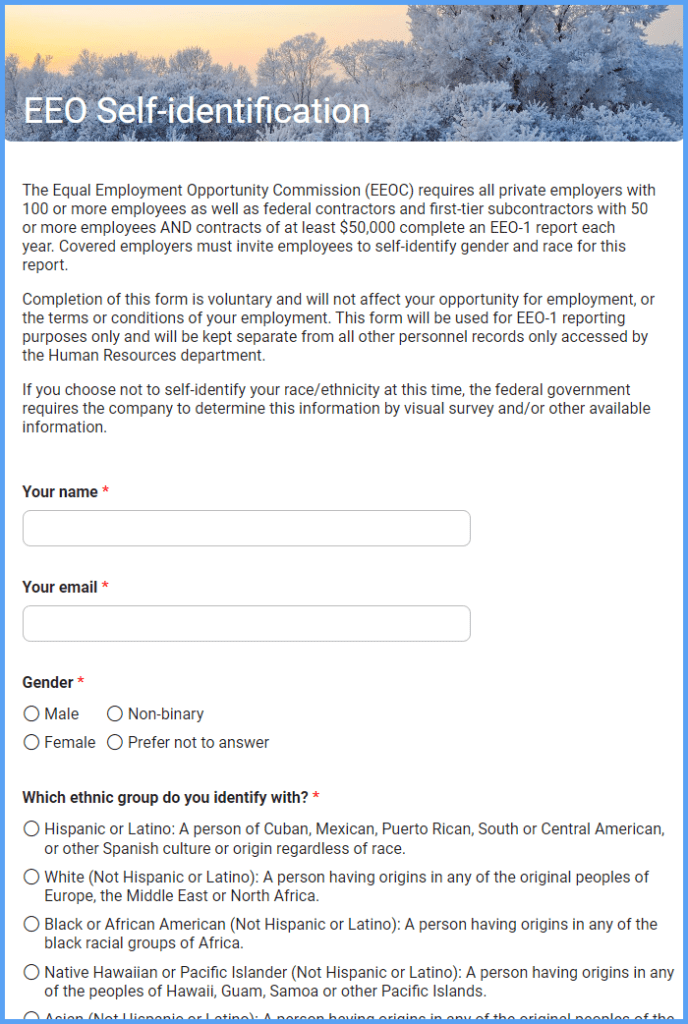 EEO Self Identification Form Template Formsite