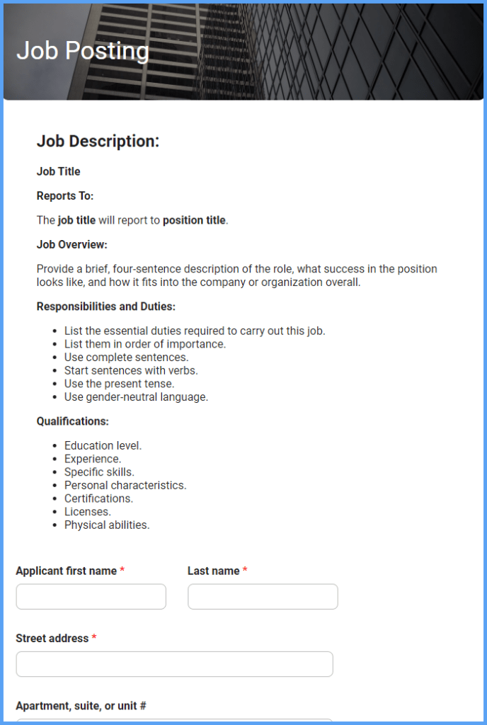 Job Posting Form Template | Formsite