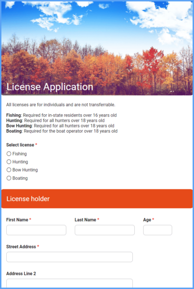 License Application Template | Formsite