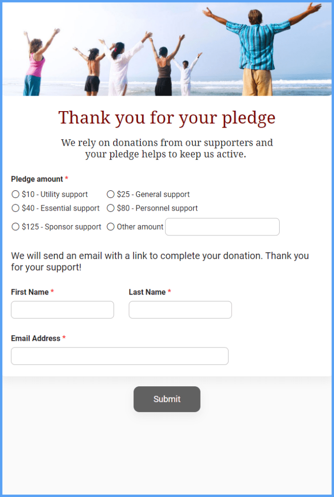 Pledge Signup Form Template Formsite 