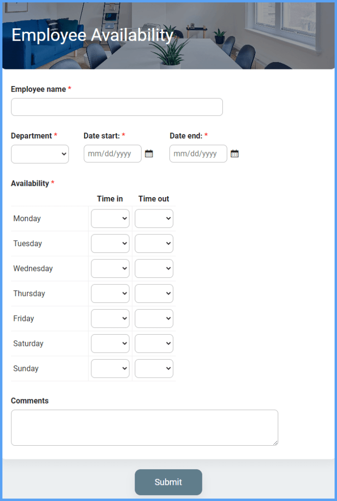 Employee Availability Form Template Formsite