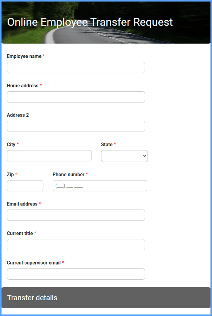 Online Employee Transfer Request Form Template | Formsite