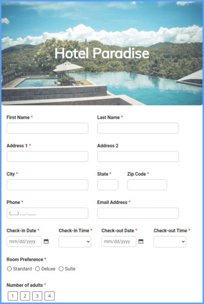 Hotel Reservation Form Template | Formsite