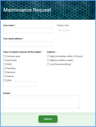 Maintenance Request Form Template | Formsite