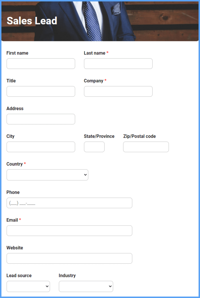 Sales Lead Form Template Formsite